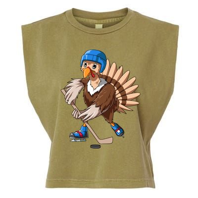 Turkey Hockey Thanksgiving Turkey Playing Hockey Turkey Gift Garment-Dyed Women's Muscle Tee