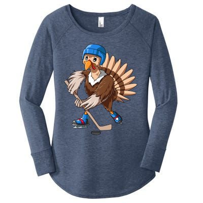 Turkey Hockey Thanksgiving Turkey Playing Hockey Turkey Gift Women's Perfect Tri Tunic Long Sleeve Shirt