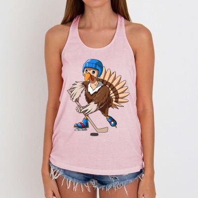 Turkey Hockey Thanksgiving Turkey Playing Hockey Turkey Gift Women's Knotted Racerback Tank