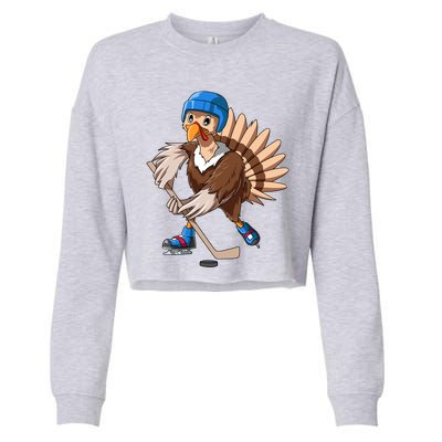 Turkey Hockey Thanksgiving Turkey Playing Hockey Turkey Gift Cropped Pullover Crew