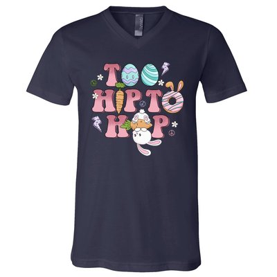 Too Hip To Hop Cute Easter Bunny Holiday V-Neck T-Shirt