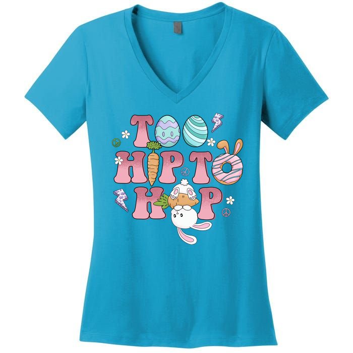 Too Hip To Hop Cute Easter Bunny Holiday Women's V-Neck T-Shirt