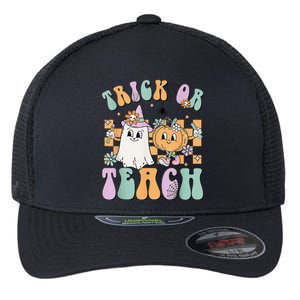 Teacher Halloween Trick Or Teach Cute Ghost Pumpkin Teachers Flexfit Unipanel Trucker Cap