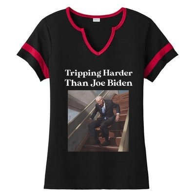 Tripping Harder Than Joe Biden Ladies Halftime Notch Neck Tee