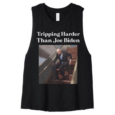 Tripping Harder Than Joe Biden Women's Racerback Cropped Tank