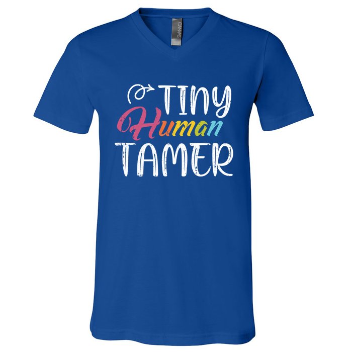 Tiny Hu Tamer Daycare Provider Teacher Giftsitter Mom Gift V-Neck T-Shirt