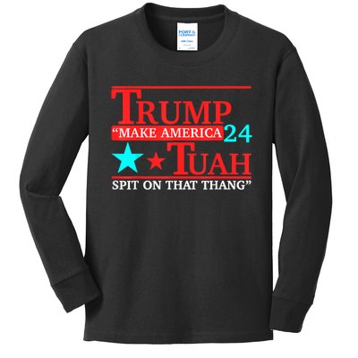 Trump Hawk Tuah Funny Viral Humor Meme Kids Long Sleeve Shirt