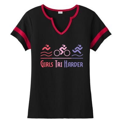 Tri Harder Triathlete Triathlon Marathoner Athlete Ladies Halftime Notch Neck Tee