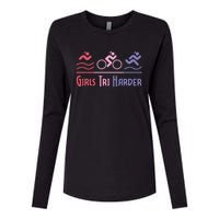 Tri Harder Triathlete Triathlon Marathoner Athlete Womens Cotton Relaxed Long Sleeve T-Shirt