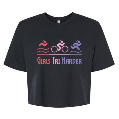 Tri Harder Triathlete Triathlon Marathoner Athlete Bella+Canvas Jersey Crop Tee