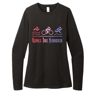 Tri Harder Triathlete Triathlon Marathoner Athlete Womens CVC Long Sleeve Shirt