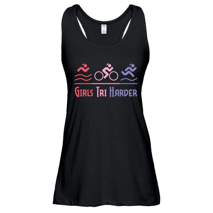 Tri Harder Triathlete Triathlon Marathoner Athlete Ladies Essential Flowy Tank