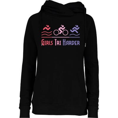 Tri Harder Triathlete Triathlon Marathoner Athlete Womens Funnel Neck Pullover Hood