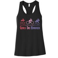 Tri Harder Triathlete Triathlon Marathoner Athlete Women's Racerback Tank