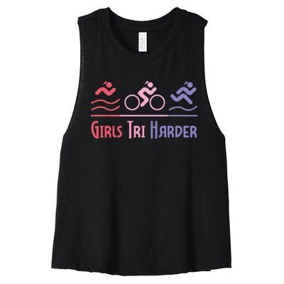 Tri Harder Triathlete Triathlon Marathoner Athlete Women's Racerback Cropped Tank