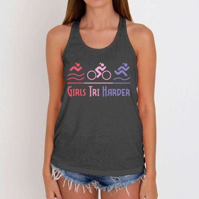 Tri Harder Triathlete Triathlon Marathoner Athlete Women's Knotted Racerback Tank