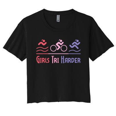 Tri Harder Triathlete Triathlon Marathoner Athlete Women's Crop Top Tee