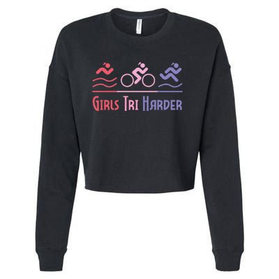 Tri Harder Triathlete Triathlon Marathoner Athlete Cropped Pullover Crew