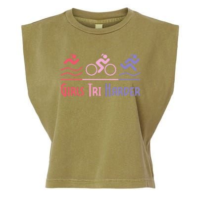 Tri Harder Triathlete Triathlon Marathoner Athlete Garment-Dyed Women's Muscle Tee