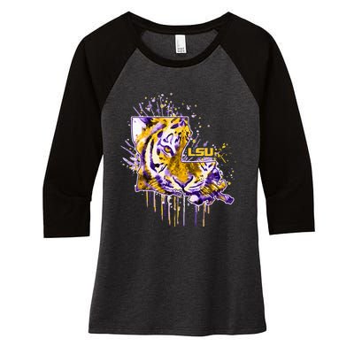 Tigers Half Tiger Face Women's Tri-Blend 3/4-Sleeve Raglan Shirt