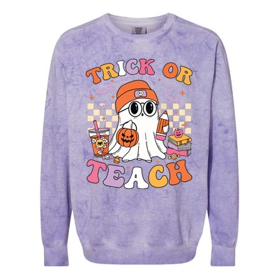 Teacher Halloween Trick Or Teach Cute Ghost Coffee Pumpkins Colorblast Crewneck Sweatshirt