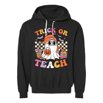 Teacher Halloween Trick Or Teach Cute Ghost Coffee Pumpkins Garment-Dyed Fleece Hoodie