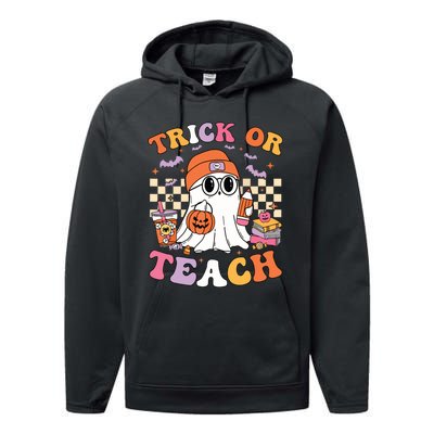 Teacher Halloween Trick Or Teach Cute Ghost Coffee Pumpkins Performance Fleece Hoodie