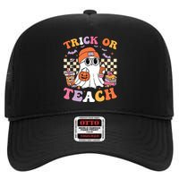 Teacher Halloween Trick Or Teach Cute Ghost Coffee Pumpkins High Crown Mesh Back Trucker Hat