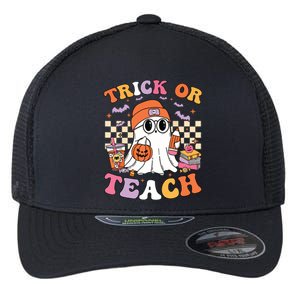 Teacher Halloween Trick Or Teach Cute Ghost Coffee Pumpkins Flexfit Unipanel Trucker Cap