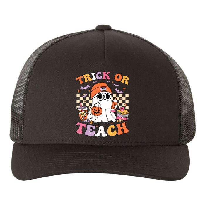 Teacher Halloween Trick Or Teach Cute Ghost Coffee Pumpkins Yupoong Adult 5-Panel Trucker Hat