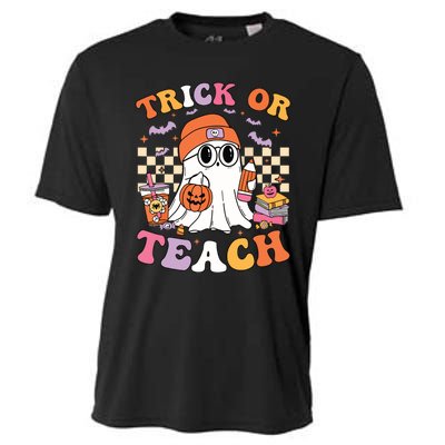 Teacher Halloween Trick Or Teach Cute Ghost Coffee Pumpkins Cooling Performance Crew T-Shirt