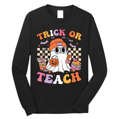 Teacher Halloween Trick Or Teach Cute Ghost Coffee Pumpkins Long Sleeve Shirt