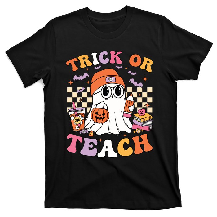 Teacher Halloween Trick Or Teach Cute Ghost Coffee Pumpkins T-Shirt