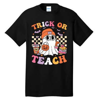 Teacher Halloween Trick Or Teach Cute Ghost Coffee Pumpkins Tall T-Shirt