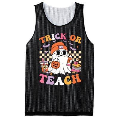 Teacher Halloween Trick Or Teach Cute Ghost Coffee Pumpkins Mesh Reversible Basketball Jersey Tank