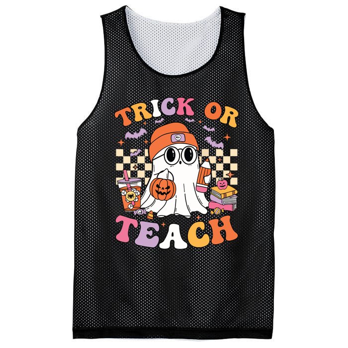 Teacher Halloween Trick Or Teach Cute Ghost Coffee Pumpkins Mesh Reversible Basketball Jersey Tank