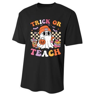 Teacher Halloween Trick Or Teach Cute Ghost Coffee Pumpkins Performance Sprint T-Shirt