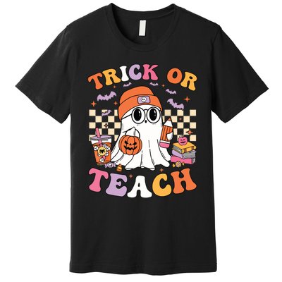 Teacher Halloween Trick Or Teach Cute Ghost Coffee Pumpkins Premium T-Shirt