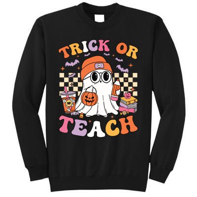 Teacher Halloween Trick Or Teach Cute Ghost Coffee Pumpkins Tall Sweatshirt