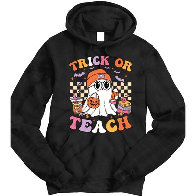 Teacher Halloween Trick Or Teach Cute Ghost Coffee Pumpkins Tie Dye Hoodie