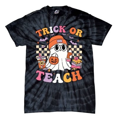 Teacher Halloween Trick Or Teach Cute Ghost Coffee Pumpkins Tie-Dye T-Shirt