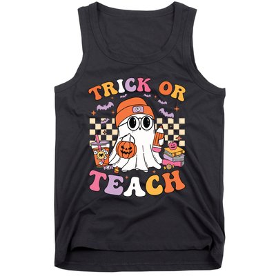 Teacher Halloween Trick Or Teach Cute Ghost Coffee Pumpkins Tank Top