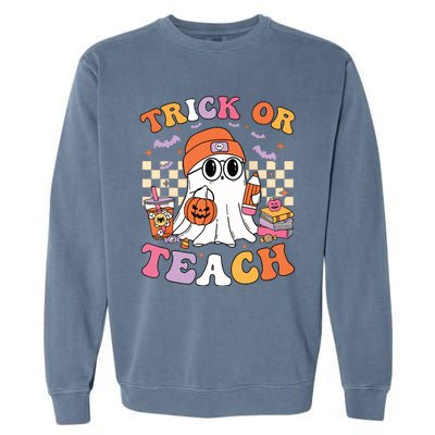 Teacher Halloween Trick Or Teach Cute Ghost Coffee Pumpkins Garment-Dyed Sweatshirt