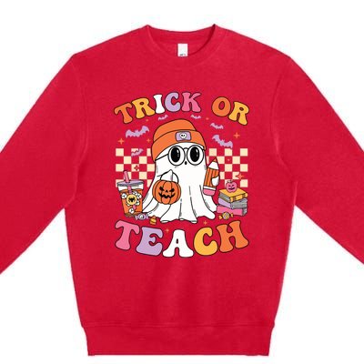 Teacher Halloween Trick Or Teach Cute Ghost Coffee Pumpkins Premium Crewneck Sweatshirt