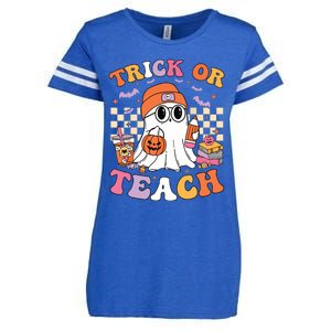 Teacher Halloween Trick Or Teach Cute Ghost Coffee Pumpkins Enza Ladies Jersey Football T-Shirt