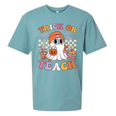 Teacher Halloween Trick Or Teach Cute Ghost Coffee Pumpkins Sueded Cloud Jersey T-Shirt