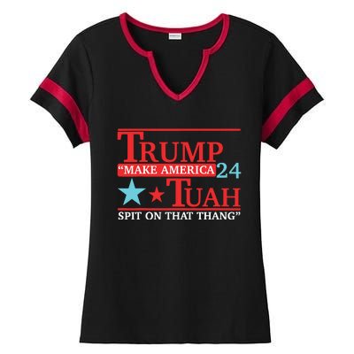 Trump Hawk Tuah Funny Viral Humor Meme Video Ladies Halftime Notch Neck Tee