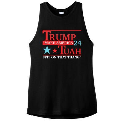 Trump Hawk Tuah Funny Viral Humor Meme Video Ladies PosiCharge Tri-Blend Wicking Tank