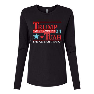 Trump Hawk Tuah Funny Viral Humor Meme Video Womens Cotton Relaxed Long Sleeve T-Shirt