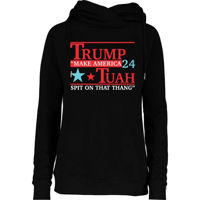 Trump Hawk Tuah Funny Viral Humor Meme Video Womens Funnel Neck Pullover Hood